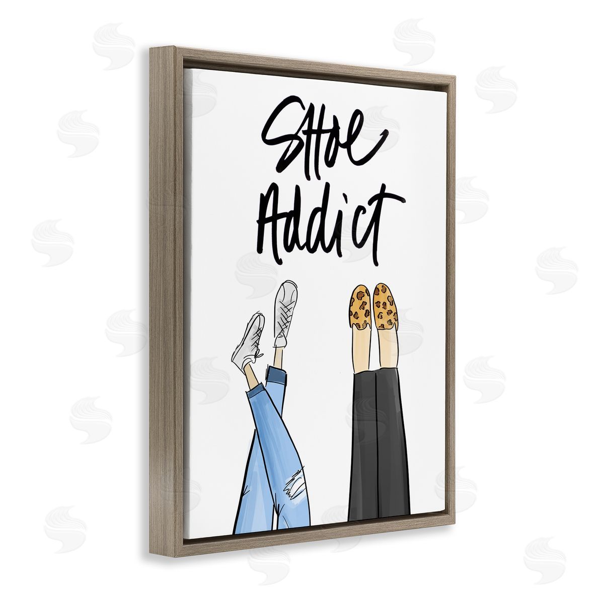 Shoe Addict Phrase Brown Floating Frame Canvas Wall Art, Home Decor by Anna Quach