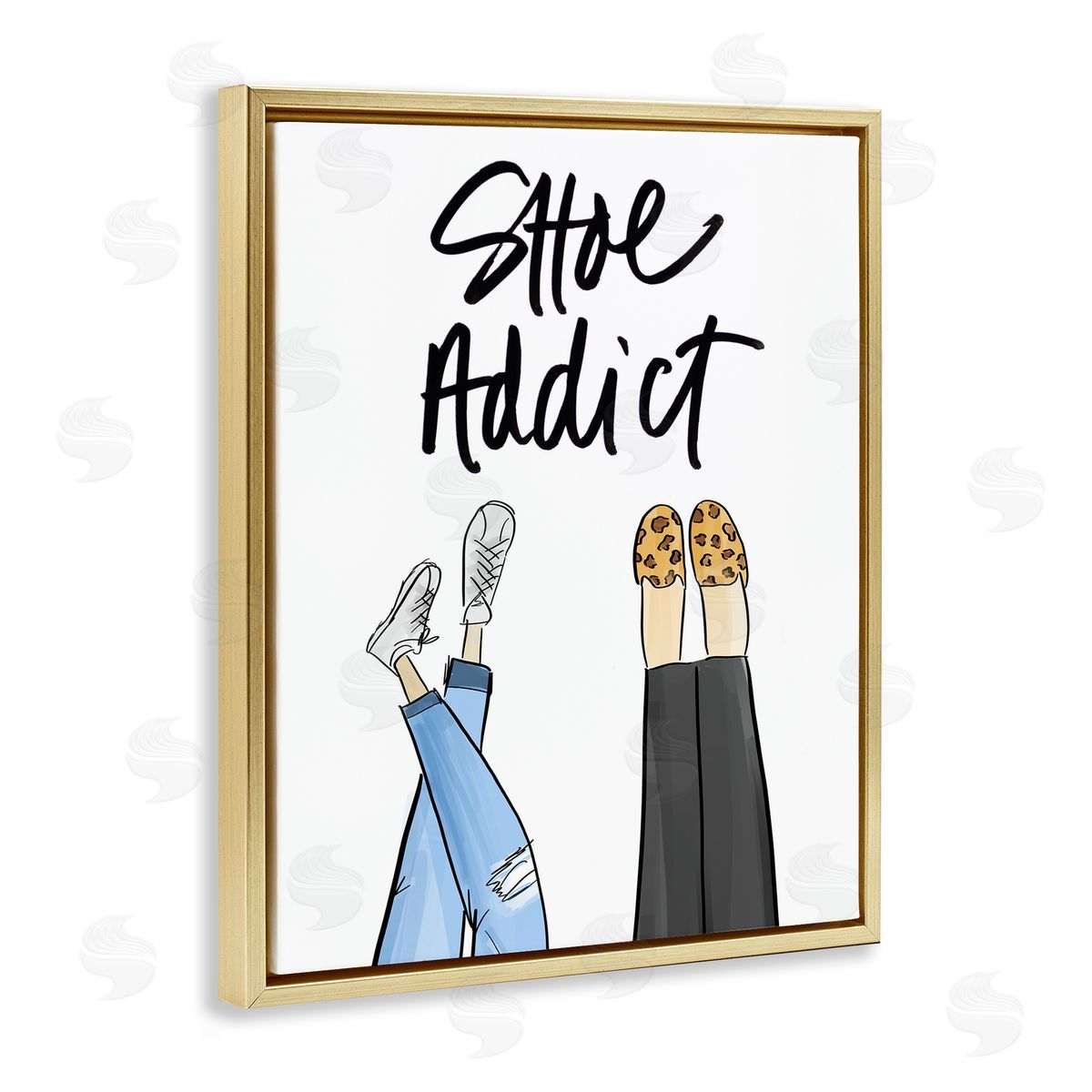 Shoe Addict Phrase Gold Floating Frame Canvas Wall Art, Home Decor by Anna Quach