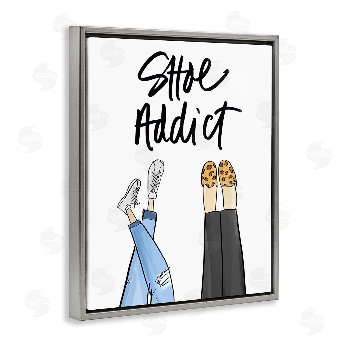 Shoe Addict Phrase Grey Floating Frame Canvas Wall Art, Home Decor by Anna Quach