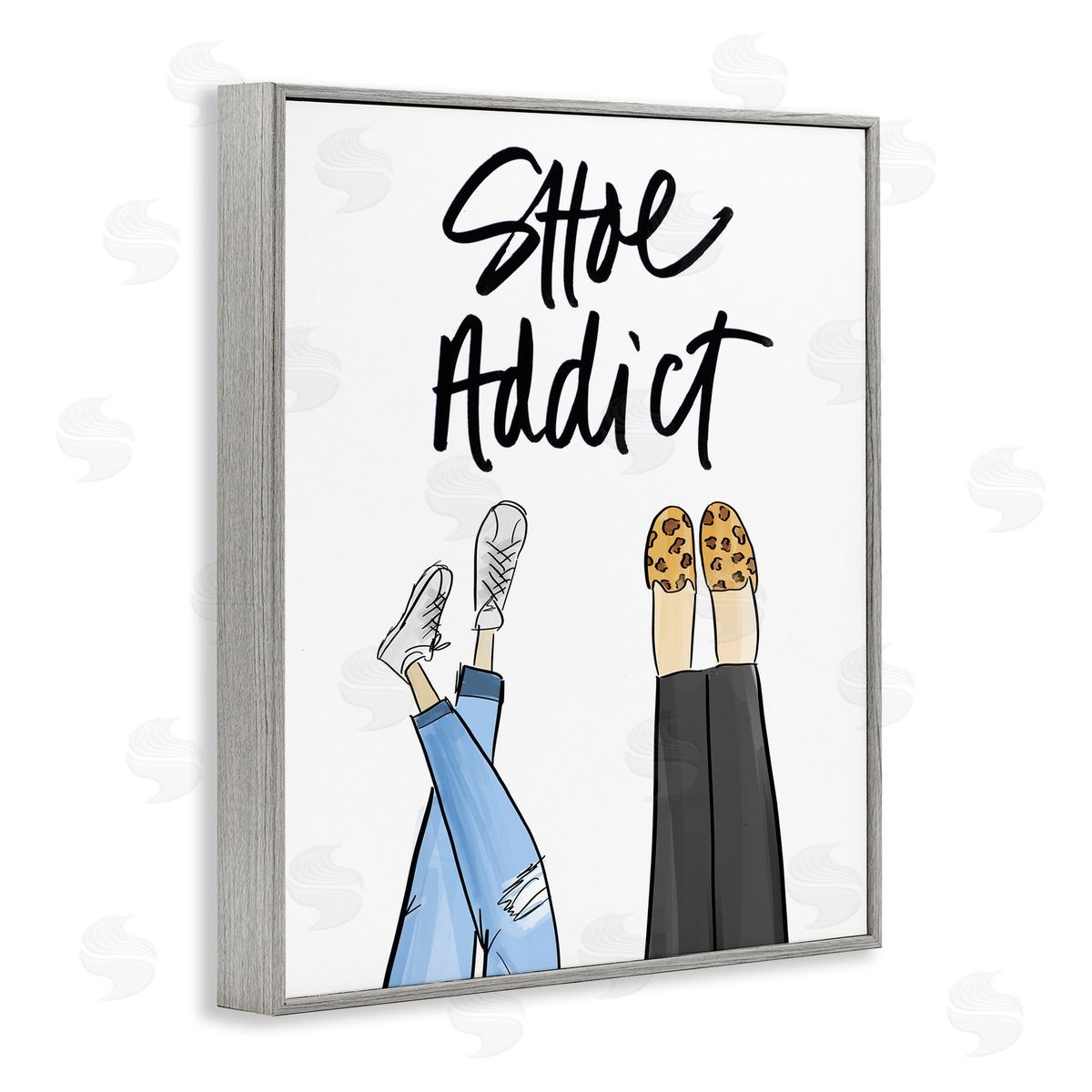 Shoe Addict Phrase Grey Frame Print Wall Art, Home Decor by Anna Quach