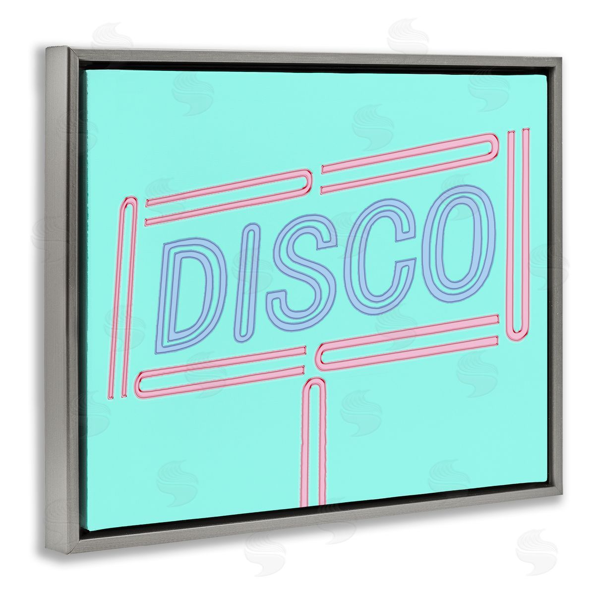 Retro Disco Sign Grey Floating Frame Canvas Wall Art, Home Decor by Sd Graphics Studio