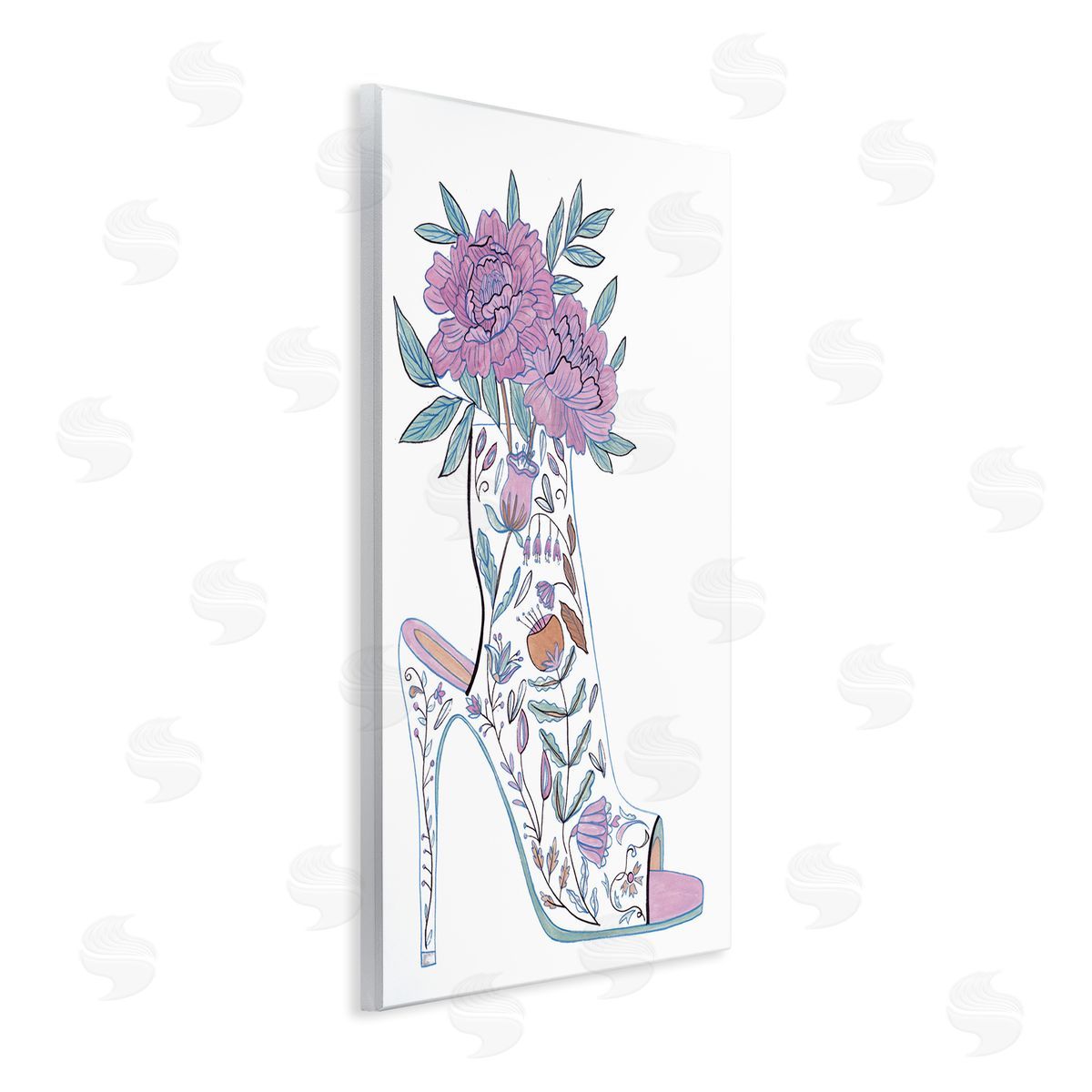 Shoe with Bouquet Wood Plaque Wall Art, Home Decor by Melissa Wang