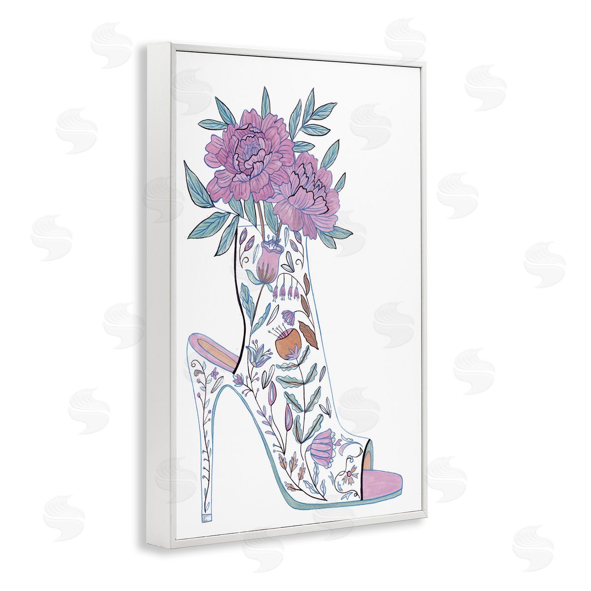 Shoe with Bouquet White Frame Print Wall Art, Home Decor by Melissa Wang