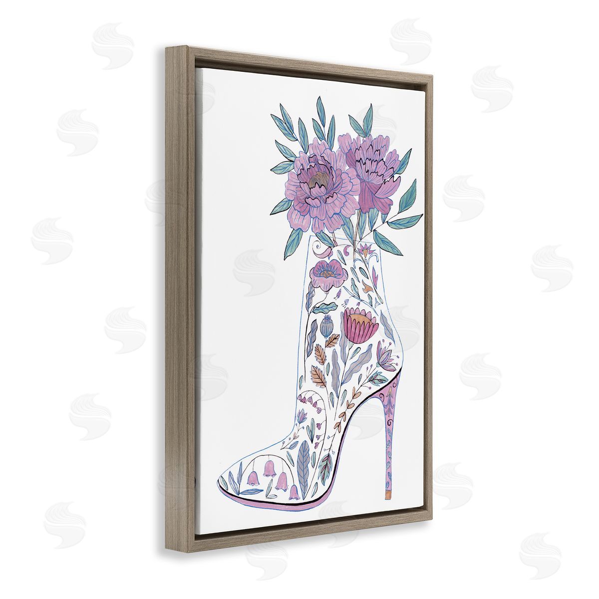 Floral Heel Bouquet Brown Floating Frame Canvas Wall Art, Home Decor by Melissa Wang