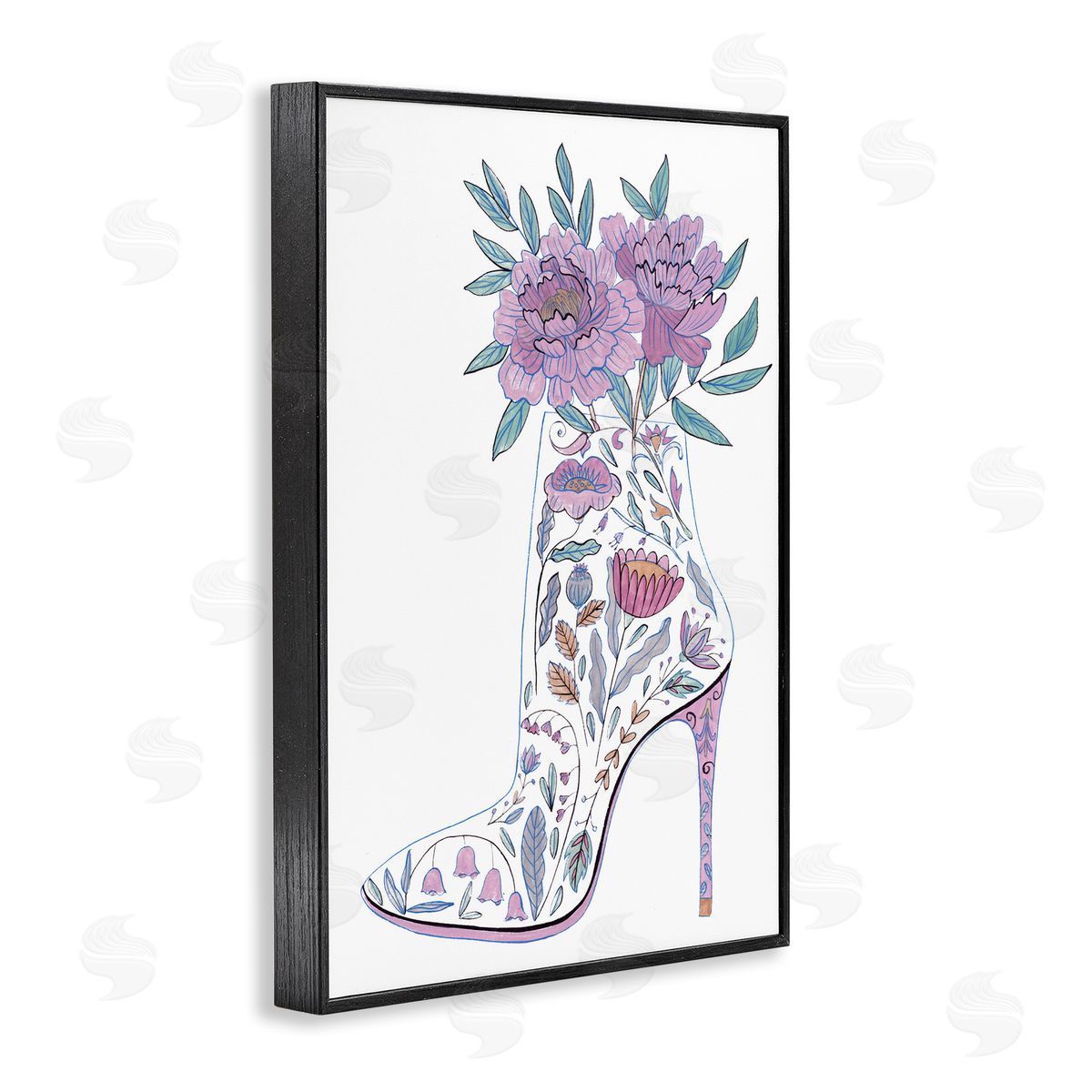 Floral Heel Bouquet Black Frame Print Wall Art, Home Decor by Melissa Wang