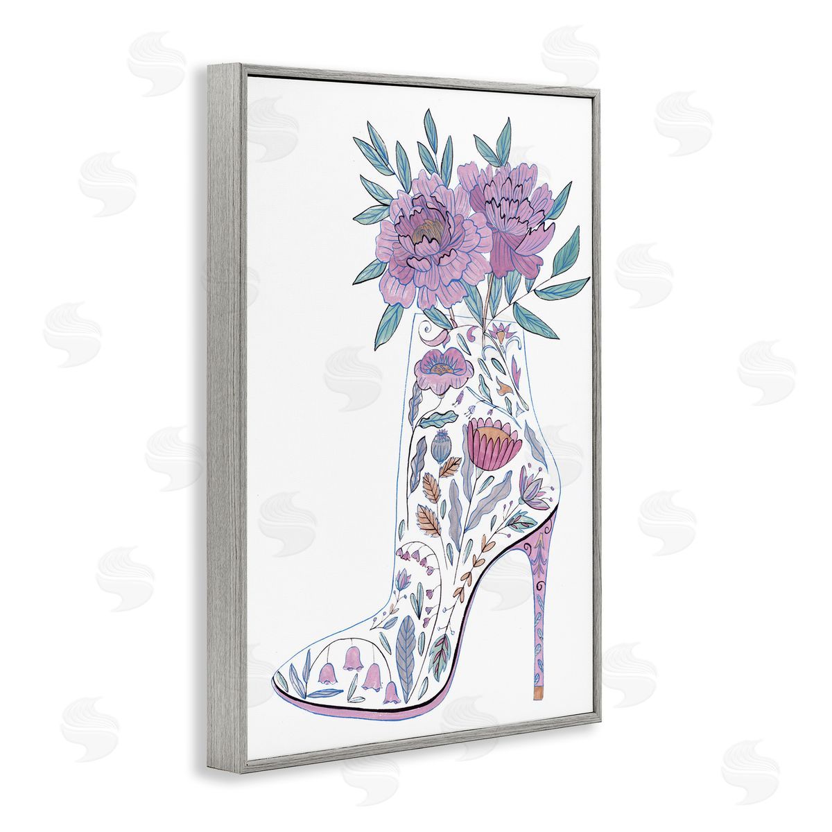 Floral Heel Bouquet Grey Frame Print Wall Art, Home Decor by Melissa Wang