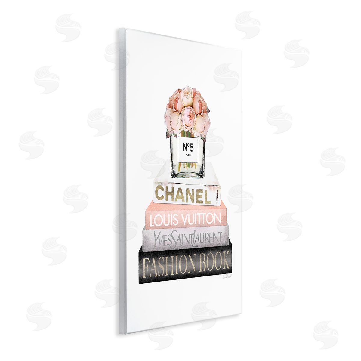 Fashion Bookstack Peonies Wood Plaque Wall Art, Home Decor by Amanda Greenwood