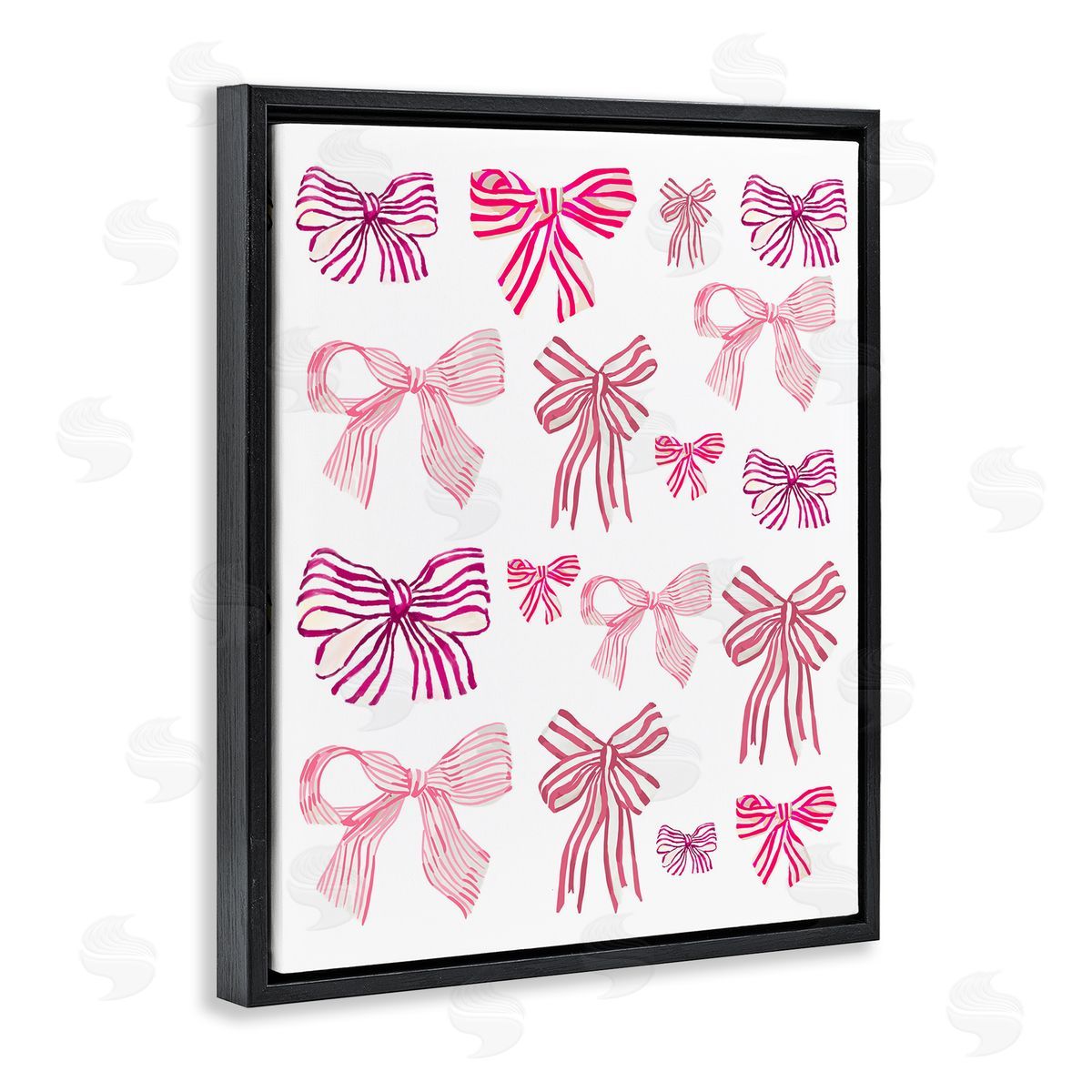 Varied Pink Bows Black Floating Frame Canvas Wall Art, Home Decor by Amelia Noyes