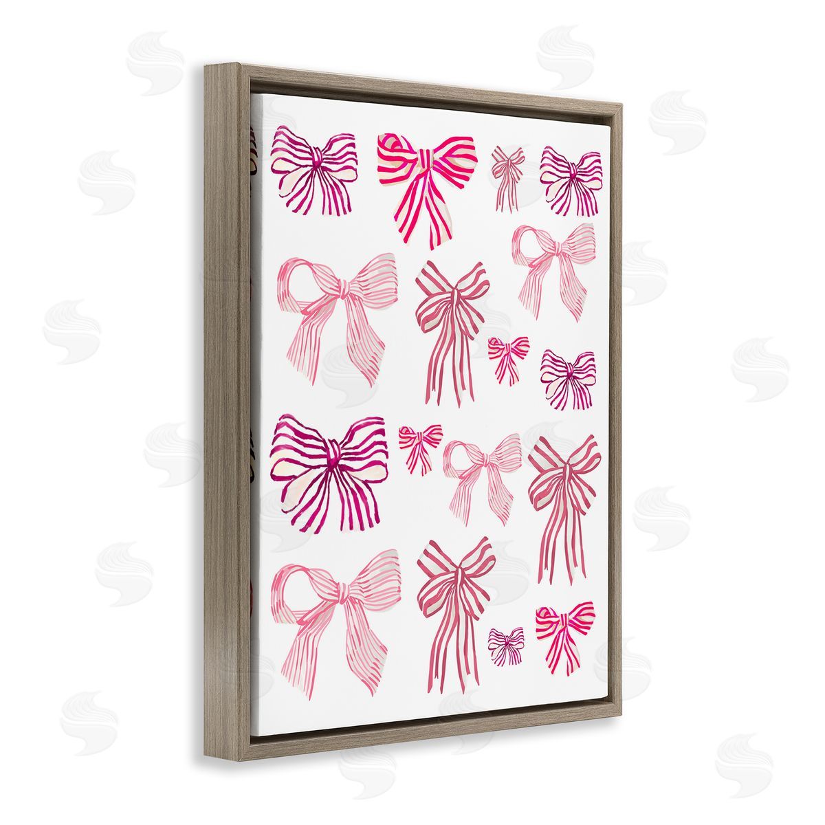 Varied Pink Bows Brown Floating Frame Canvas Wall Art, Home Decor by Amelia Noyes