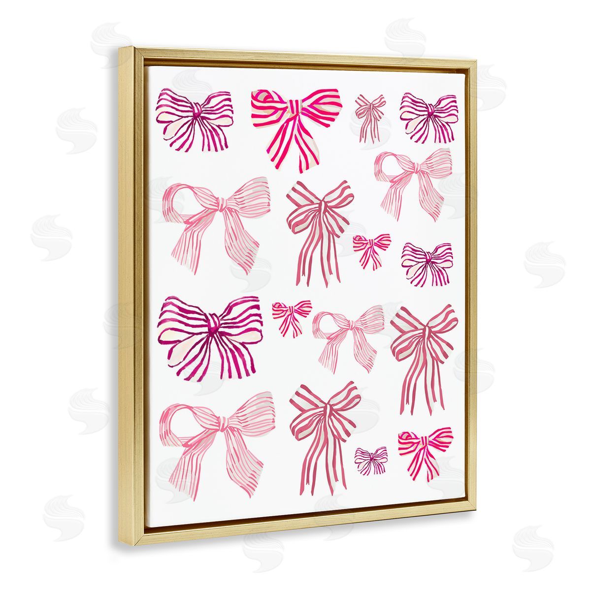 Varied Pink Bows Gold Floating Frame Canvas Wall Art, Home Decor by Amelia Noyes