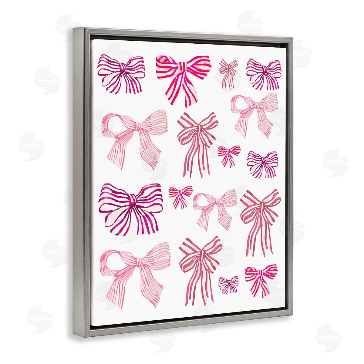 Varied Pink Bows Grey Floating Frame Canvas Wall Art, Home Decor by Amelia Noyes
