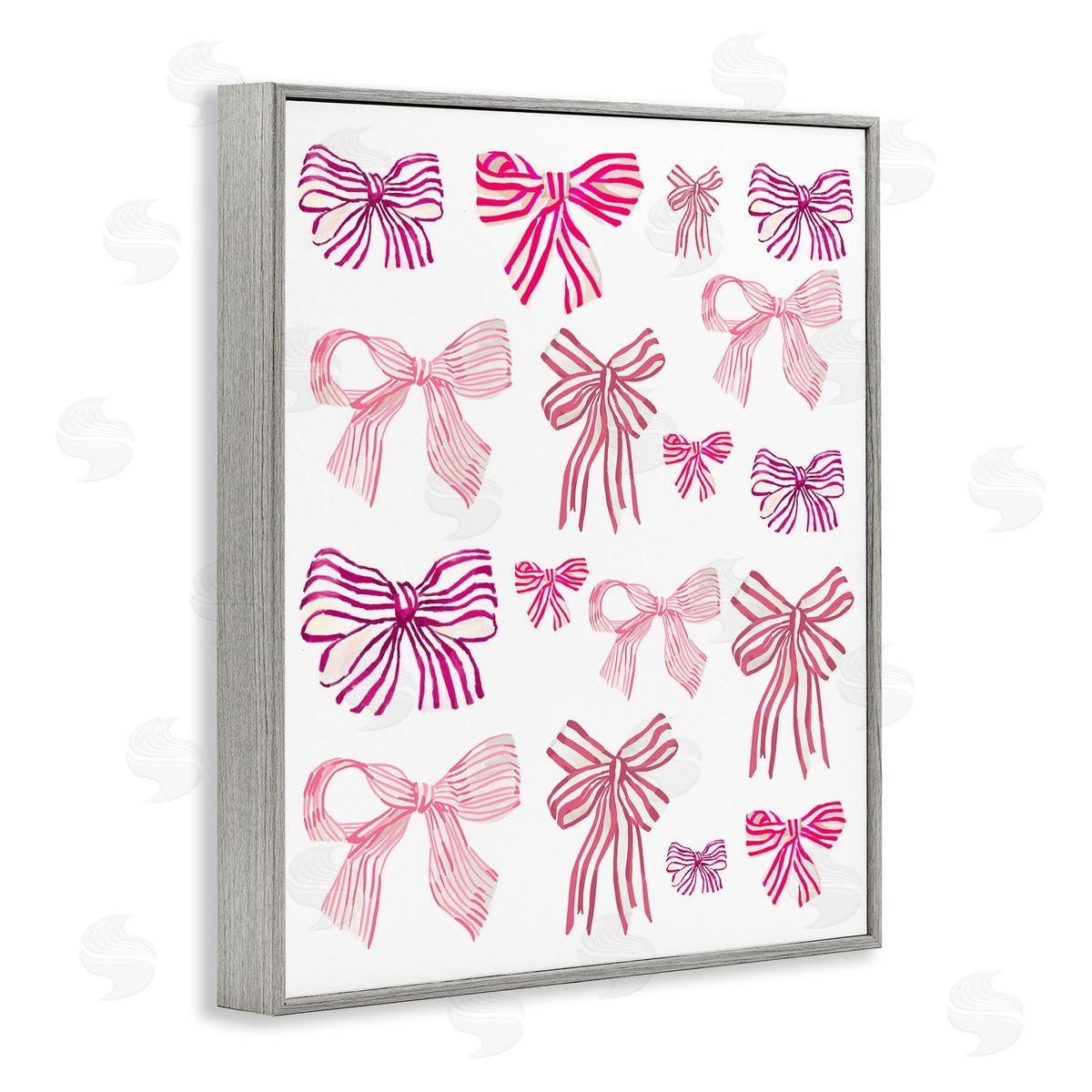 Varied Pink Bows Grey Frame Print Wall Art, Home Decor by Amelia Noyes