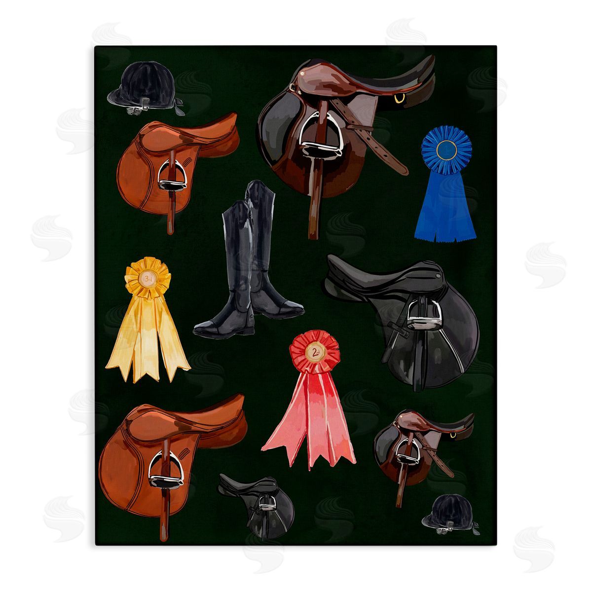 Equestrian Saddles and Ribbons Canvas Wall Art, Home Decor by Amelia Noyes
