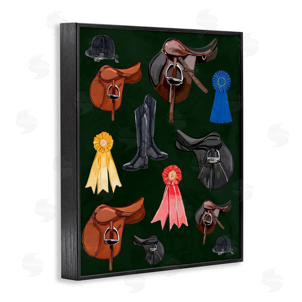 Equestrian Saddles and Ribbons Black Frame Print Wall Art, Home Decor by Amelia Noyes