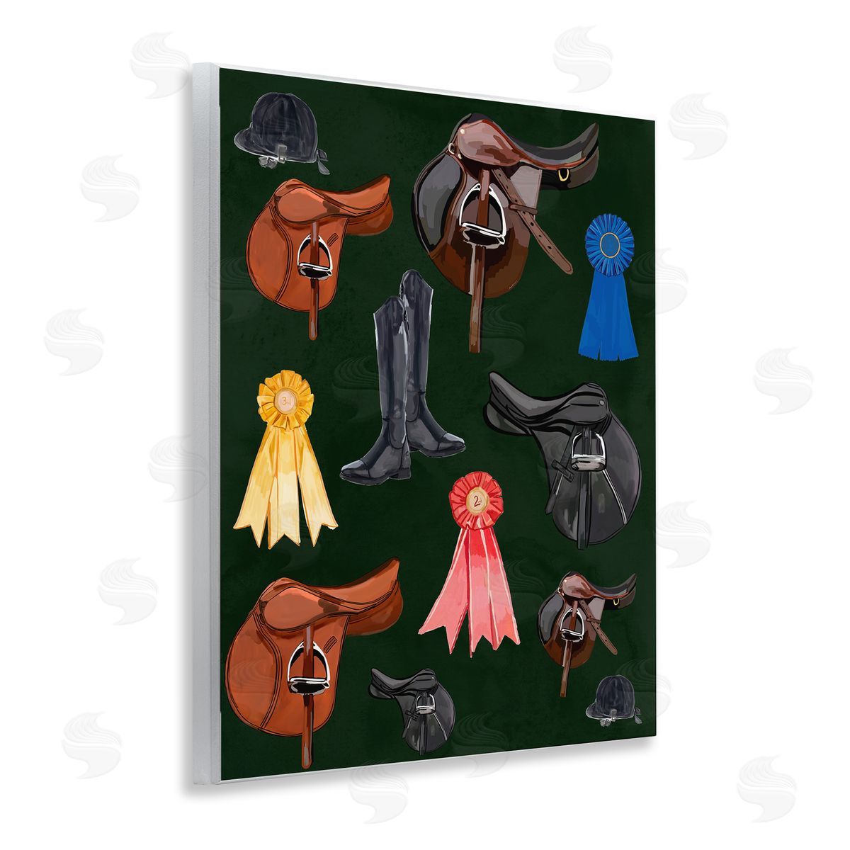 Equestrian Saddles and Ribbons Wood Plaque Wall Art, Home Decor by Amelia Noyes