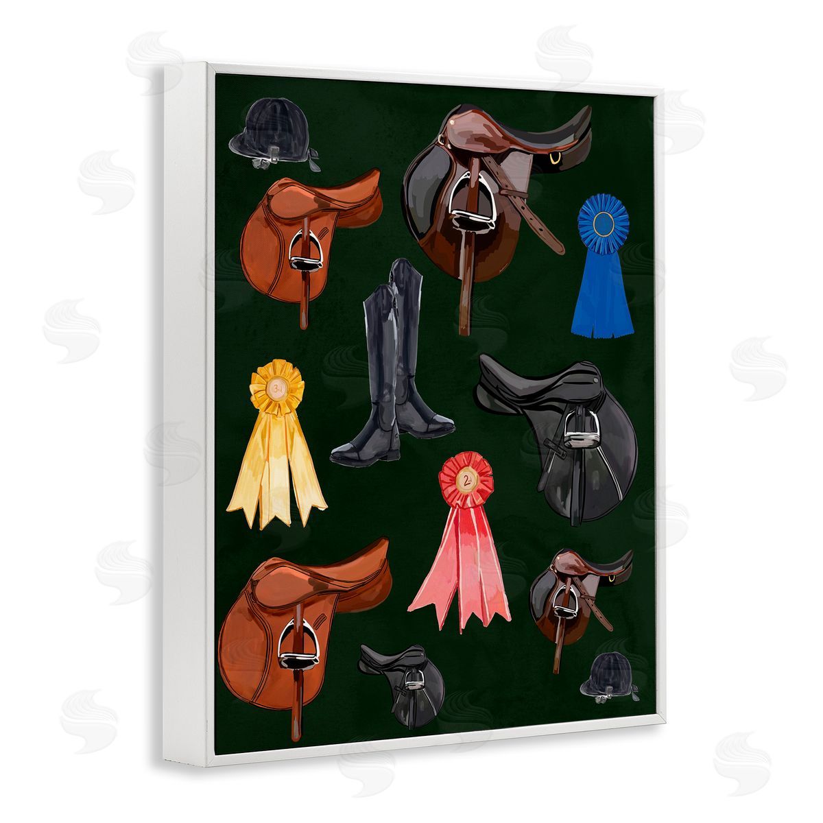 Equestrian Saddles and Ribbons White Frame Print Wall Art, Home Decor by Amelia Noyes