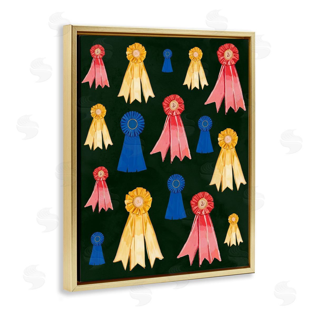 Equestrian Ribbon Awards Gold Floating Frame Canvas Wall Art, Home Decor by Amelia Noyes