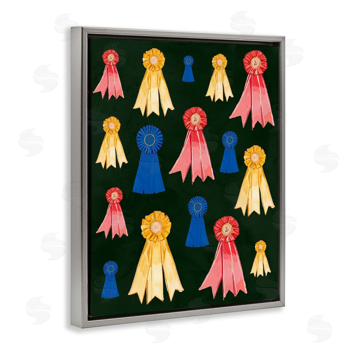Equestrian Ribbon Awards Grey Floating Frame Canvas Wall Art, Home Decor by Amelia Noyes