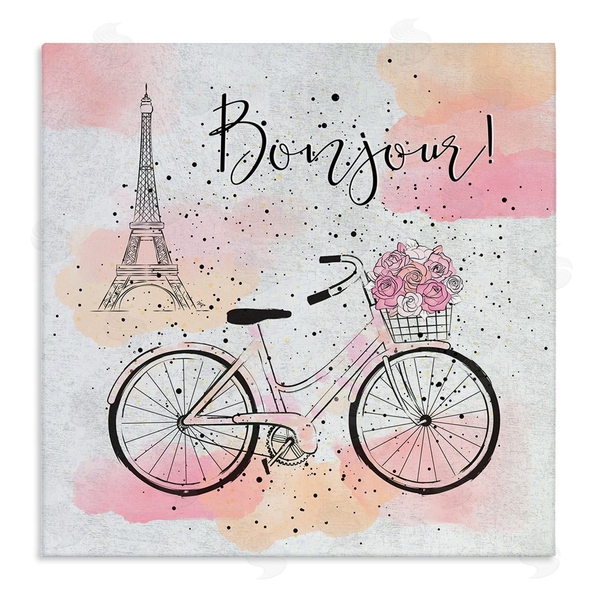 Bonjour Paris and Bicycle Canvas Wall Art, Home Decor by Martina Pavlova