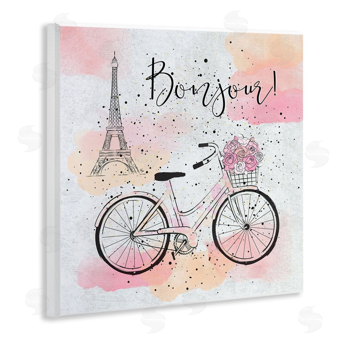 Bonjour Paris and Bicycle Wood Plaque Wall Art, Home Decor by Martina Pavlova