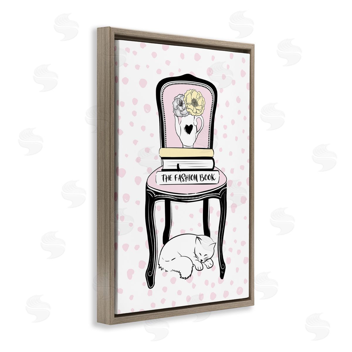 Fashion Book on Chair Brown Floating Frame Canvas Wall Art, Home Decor by Martina Pavlova
