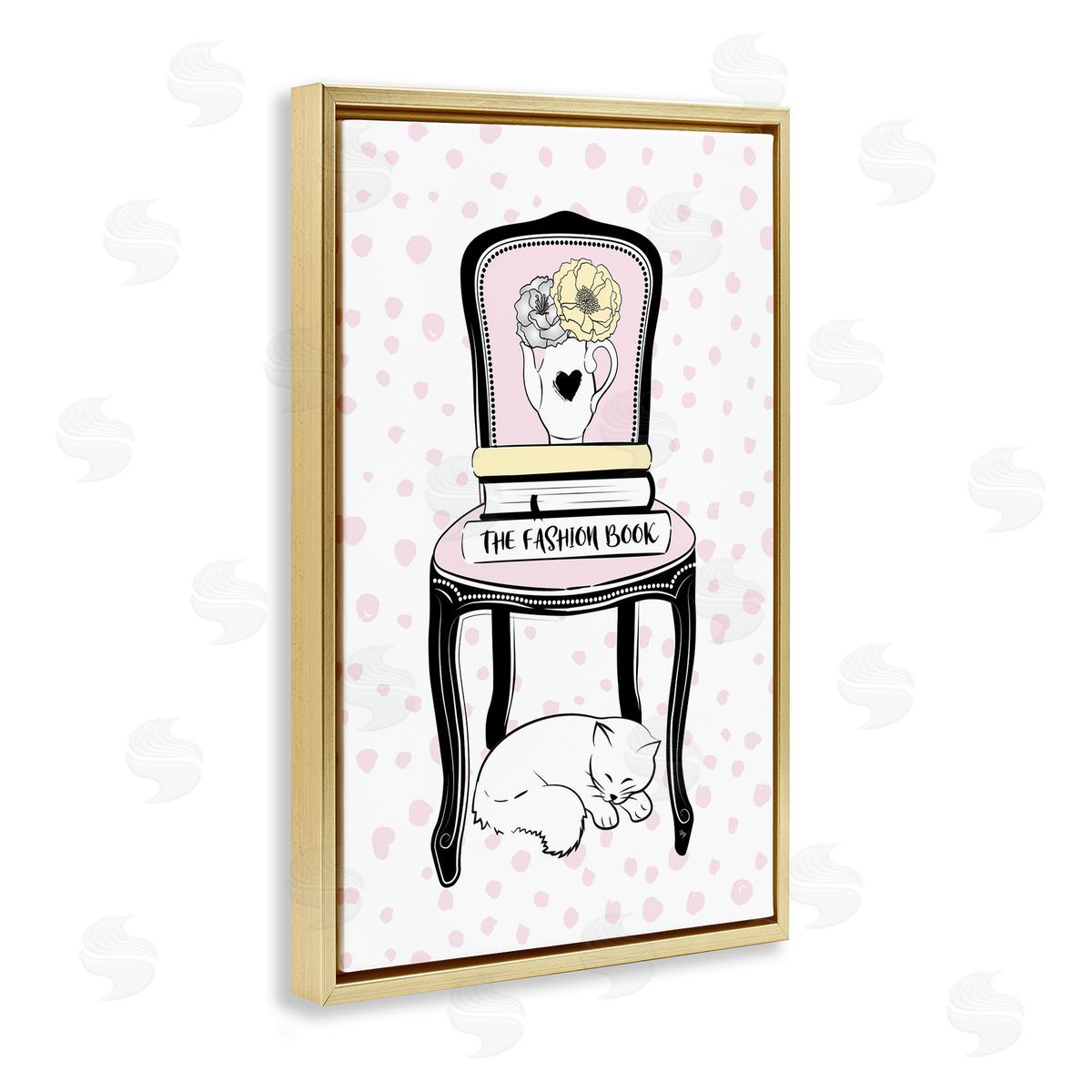 Fashion Book on Chair Gold Floating Frame Canvas Wall Art, Home Decor by Martina Pavlova