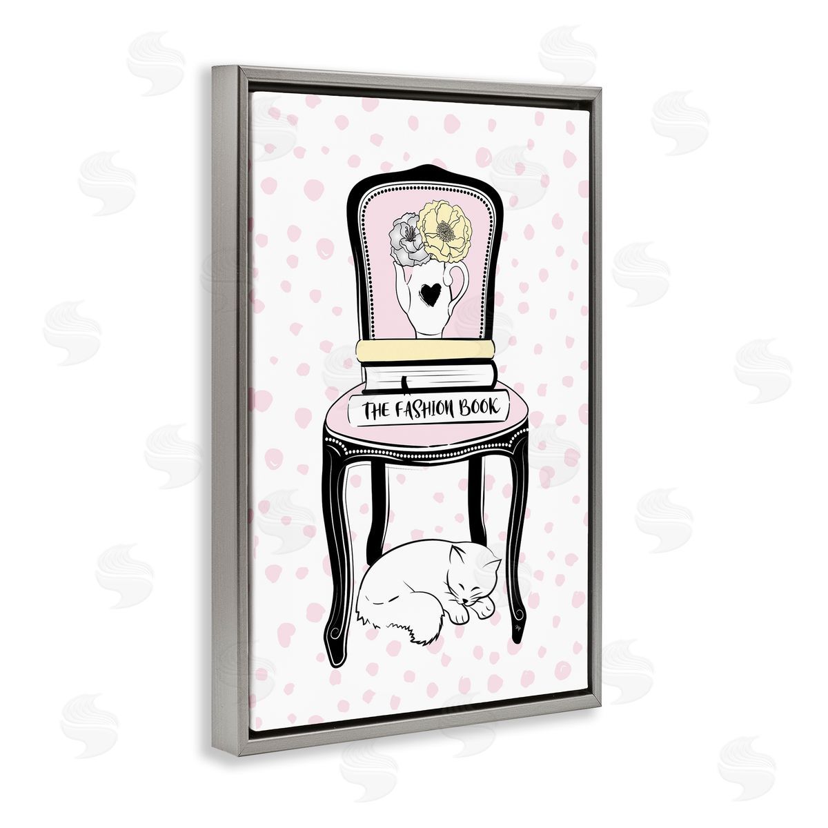 Fashion Book on Chair Grey Floating Frame Canvas Wall Art, Home Decor by Martina Pavlova
