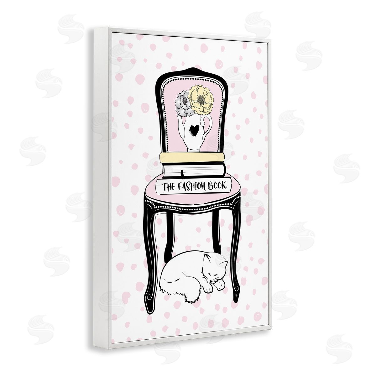 Fashion Book on Chair White Frame Print Wall Art, Home Decor by Martina Pavlova