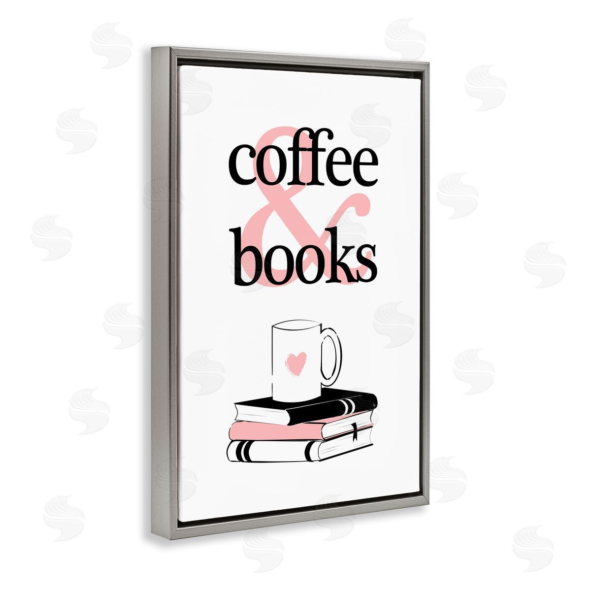Coffee and Books Phrase Grey Floating Frame Canvas Wall Art, Home Decor by Martina Pavlova