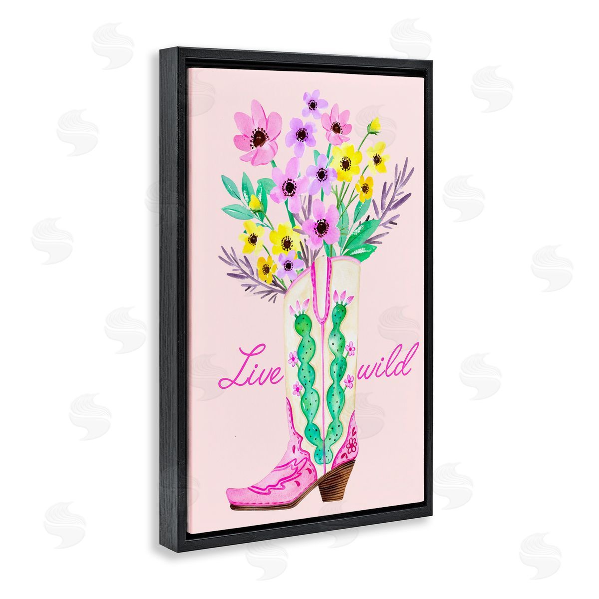 Live Wild Cowgirl Boot Black Floating Frame Canvas Wall Art, Home Decor by Enya Todd
