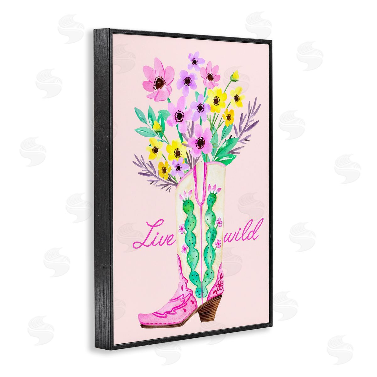 Live Wild Cowgirl Boot Black Frame Print Wall Art, Home Decor by Enya Todd