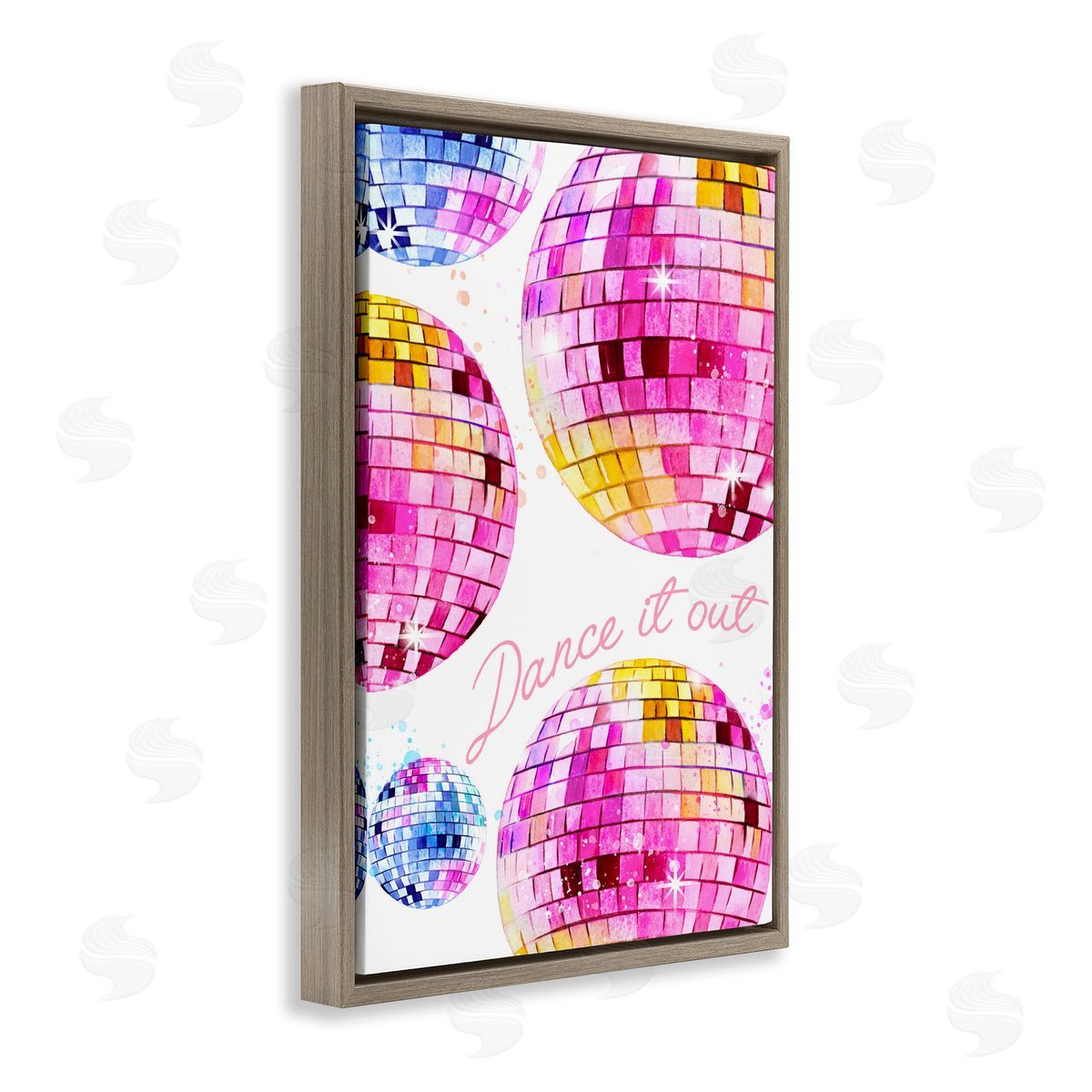 Dance It Out Disco Balls Brown Floating Frame Canvas Wall Art, Home Decor by Enya Todd