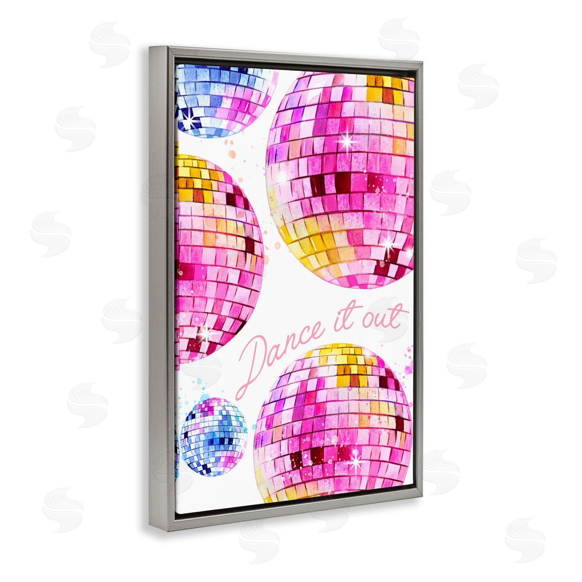 Dance It Out Disco Balls Grey Floating Frame Canvas Wall Art, Home Decor by Enya Todd