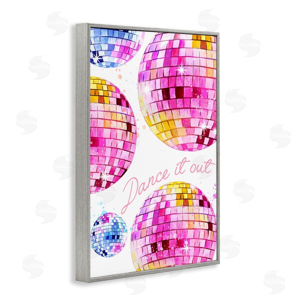 Dance It Out Disco Balls Grey Frame Print Wall Art, Home Decor by Enya Todd