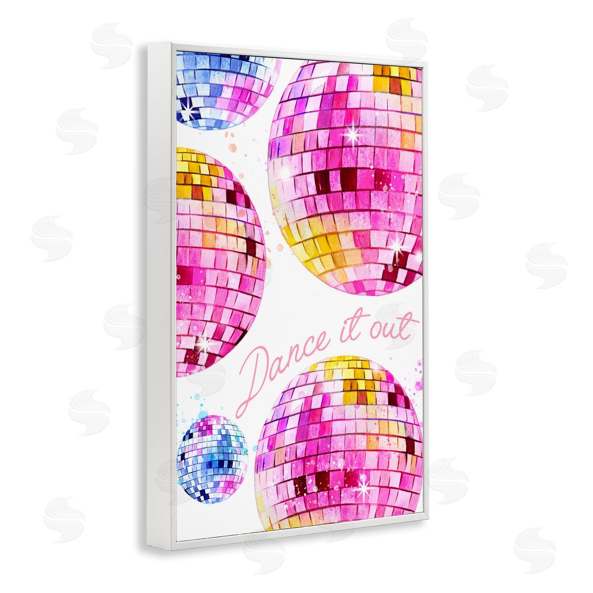 Dance It Out Disco Balls White Frame Print Wall Art, Home Decor by Enya Todd