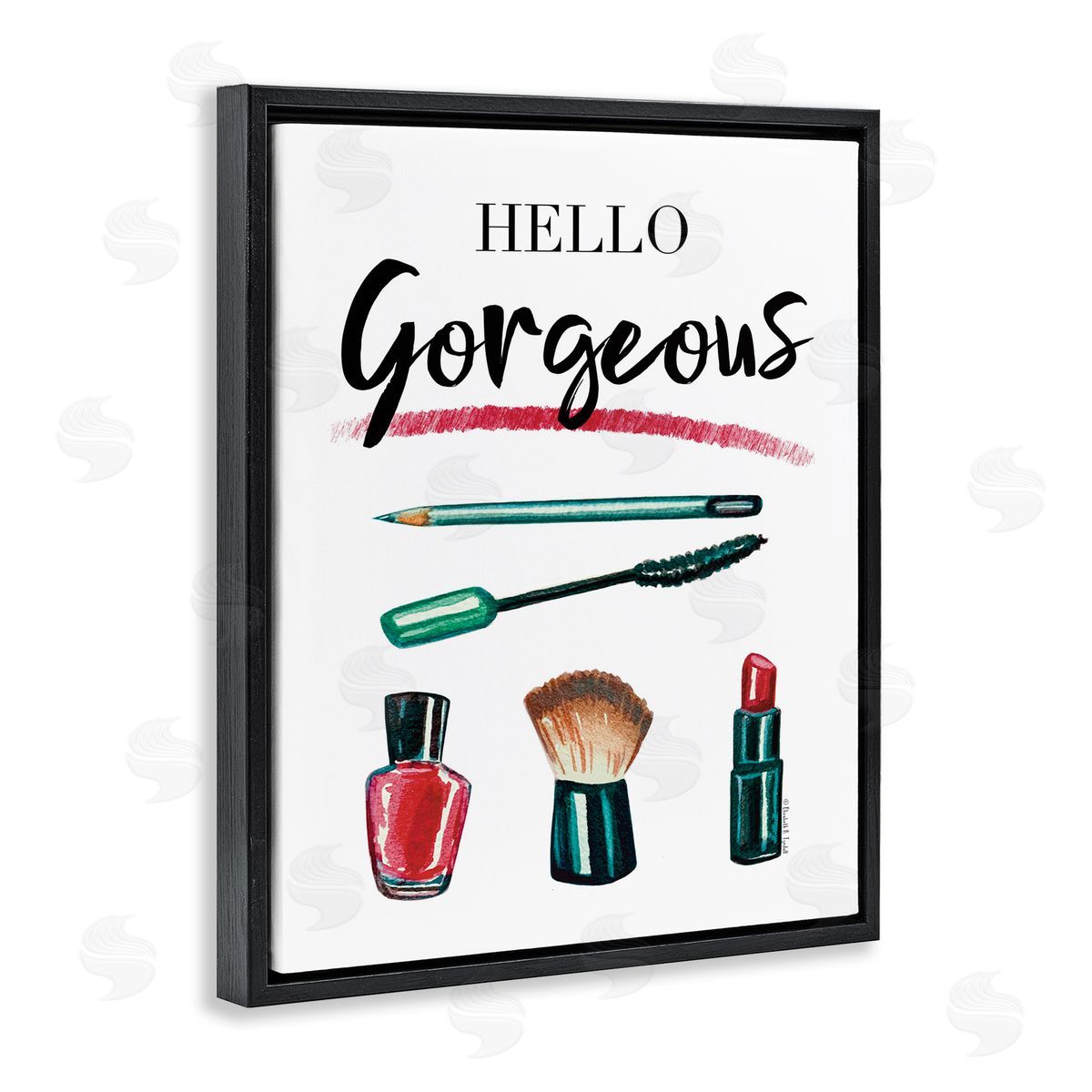 Hello Gorgeous with Makeup Black Floating Frame Canvas Wall Art, Home Decor by Elizabeth Tyndall