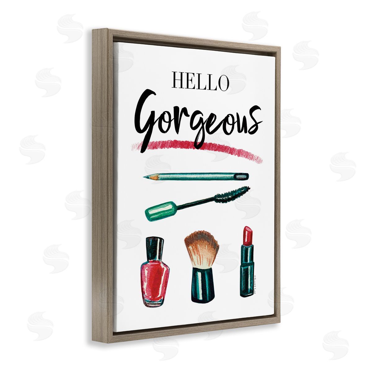 Hello Gorgeous with Makeup Brown Floating Frame Canvas Wall Art, Home Decor by Elizabeth Tyndall