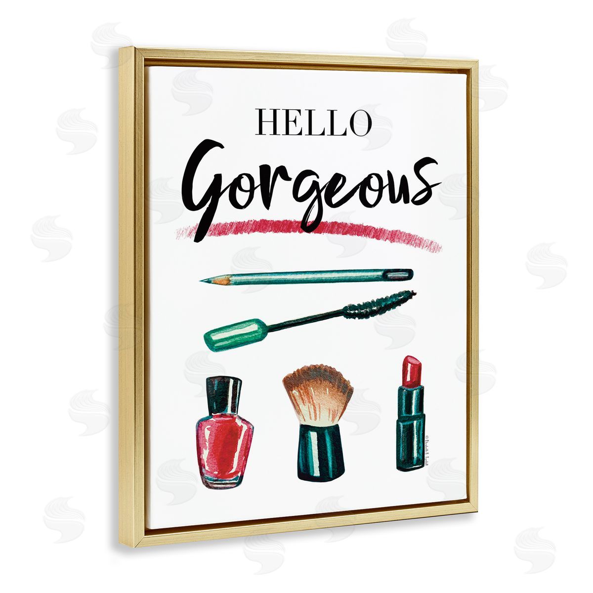 Hello Gorgeous with Makeup Gold Floating Frame Canvas Wall Art, Home Decor by Elizabeth Tyndall