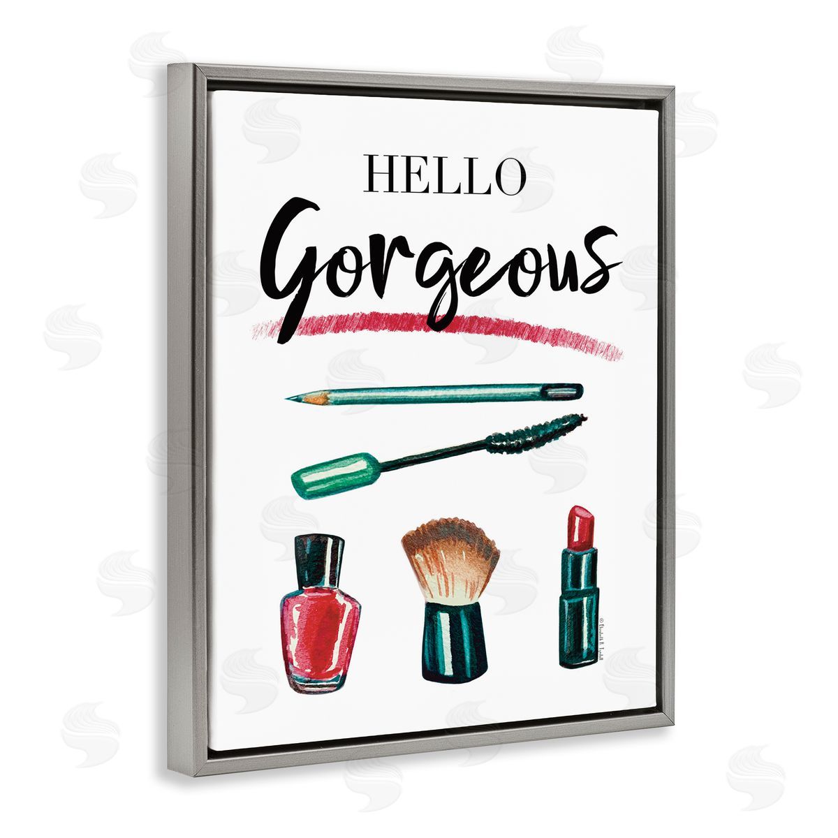 Hello Gorgeous with Makeup Grey Floating Frame Canvas Wall Art, Home Decor by Elizabeth Tyndall