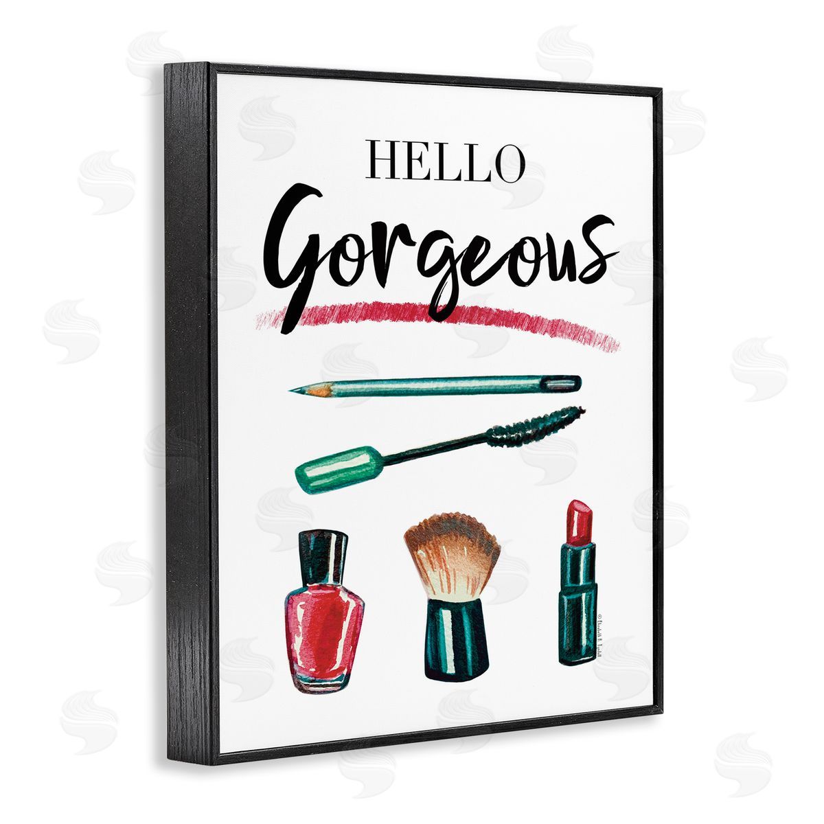 Hello Gorgeous with Makeup Black Frame Print Wall Art, Home Decor by Elizabeth Tyndall
