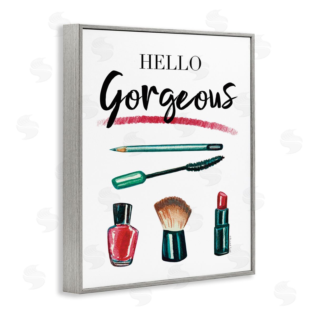 Hello Gorgeous with Makeup Grey Frame Print Wall Art, Home Decor by Elizabeth Tyndall