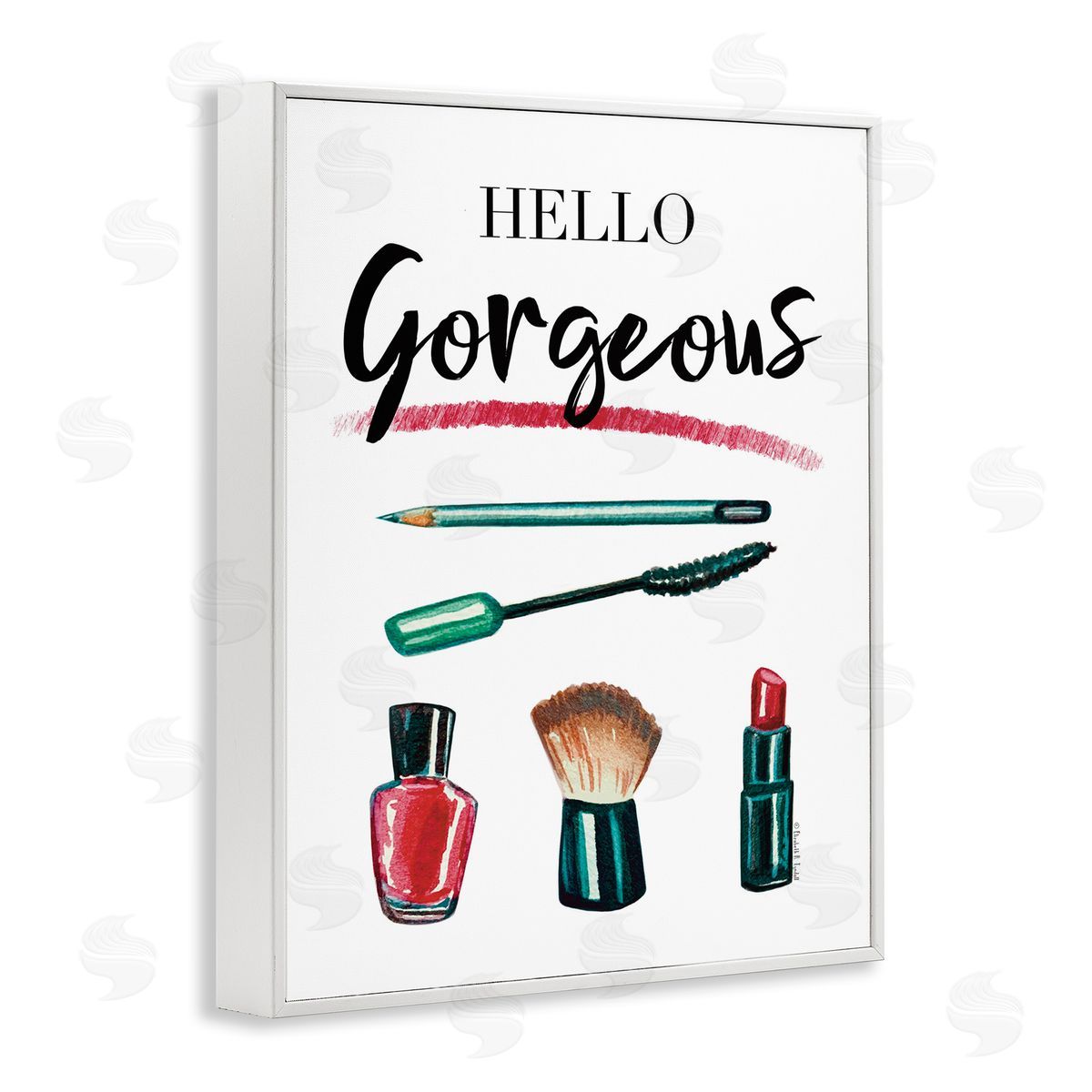 Hello Gorgeous with Makeup White Frame Print Wall Art, Home Decor by Elizabeth Tyndall