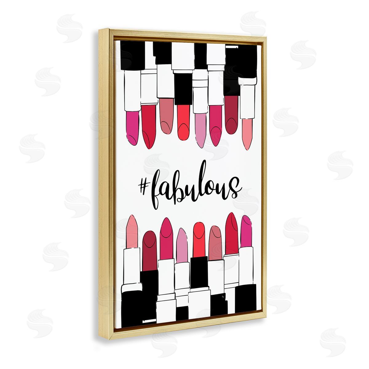 Hashtag Fabulous Lipstick Gold Floating Frame Canvas Wall Art, Home Decor by Martina Pavlova