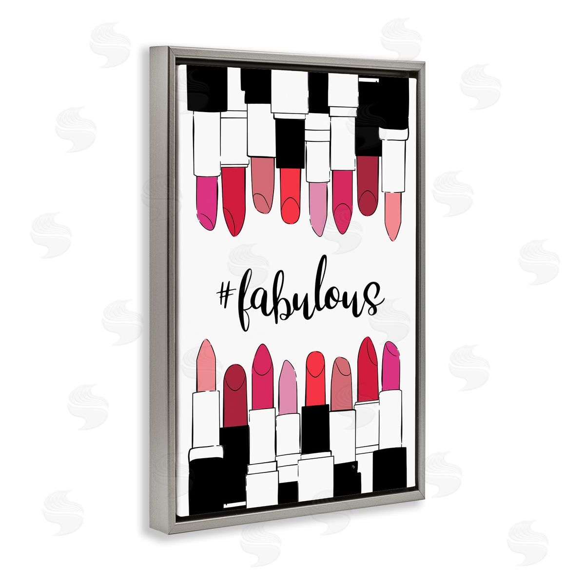 Hashtag Fabulous Lipstick Grey Floating Frame Canvas Wall Art, Home Decor by Martina Pavlova