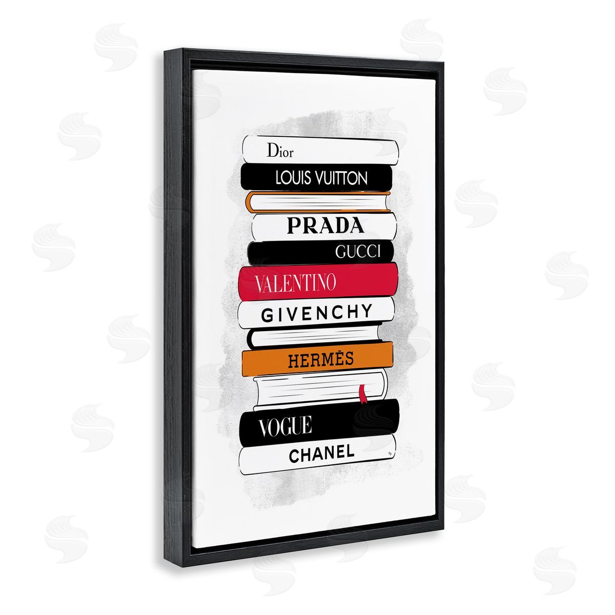 Tall Fashion Bookstack Black Floating Frame Canvas Wall Art, Home Decor by Martina Pavlova