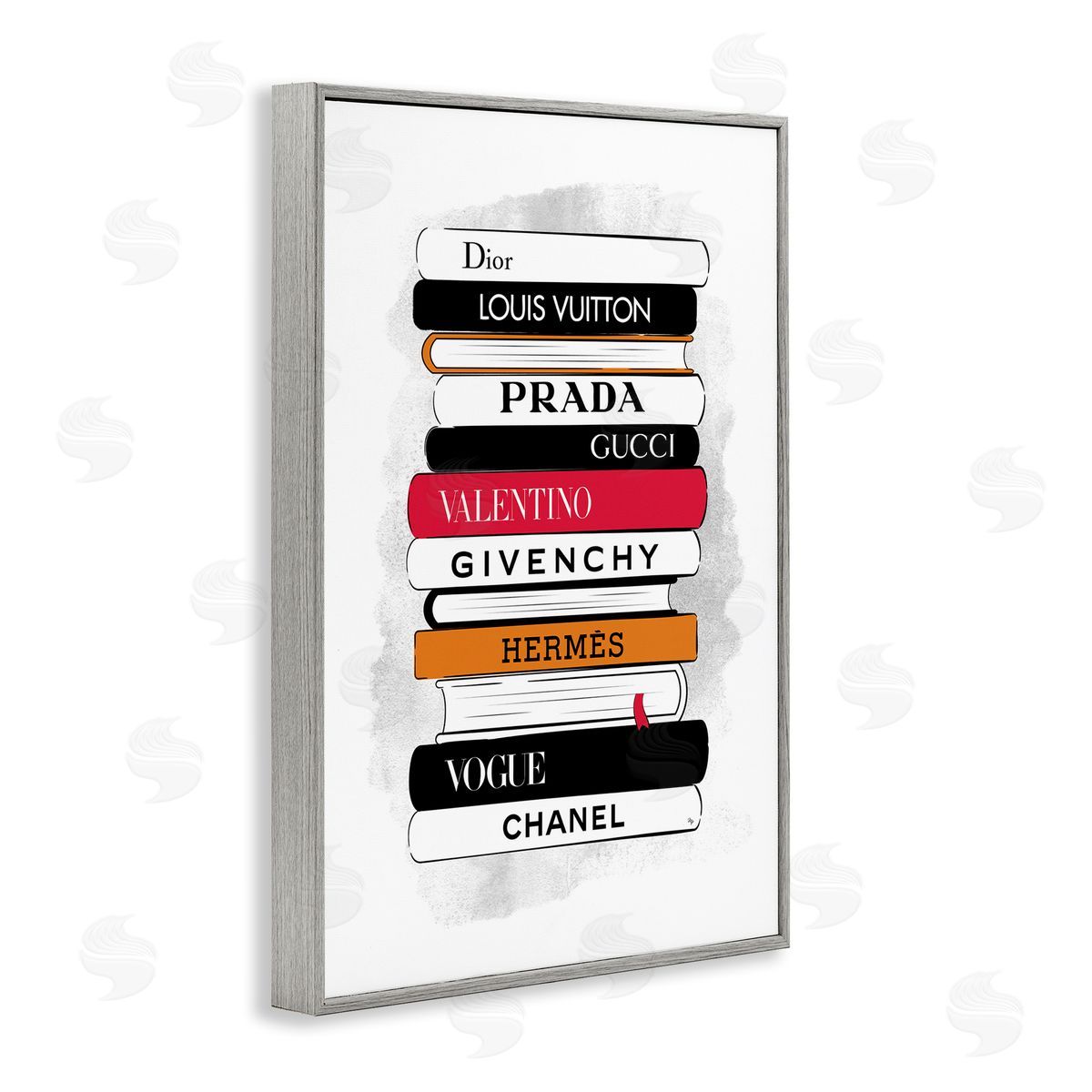 Tall Fashion Bookstack Grey Frame Print Wall Art, Home Decor by Martina Pavlova