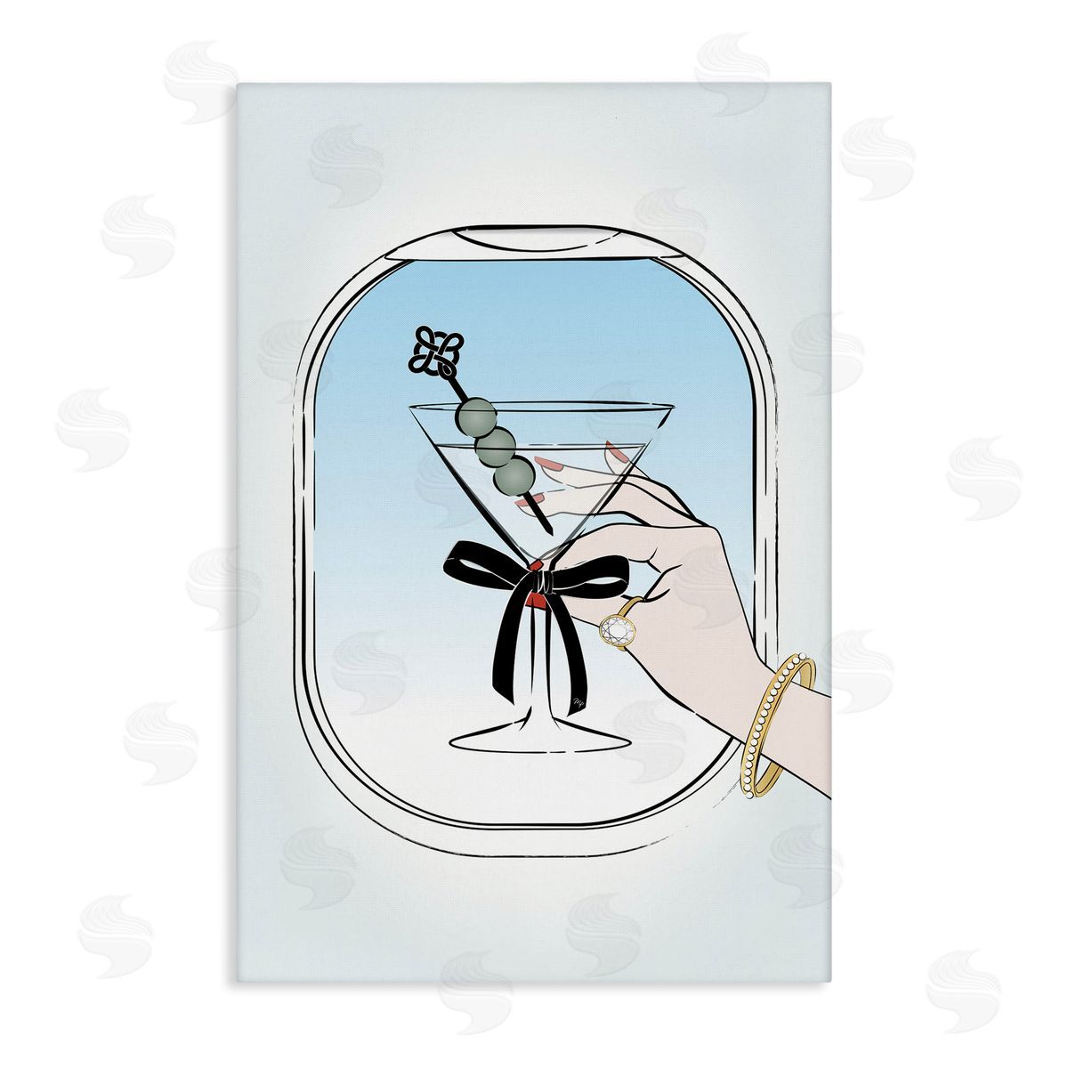First Class Cocktail Canvas Wall Art, Home Decor by Martina Pavlova