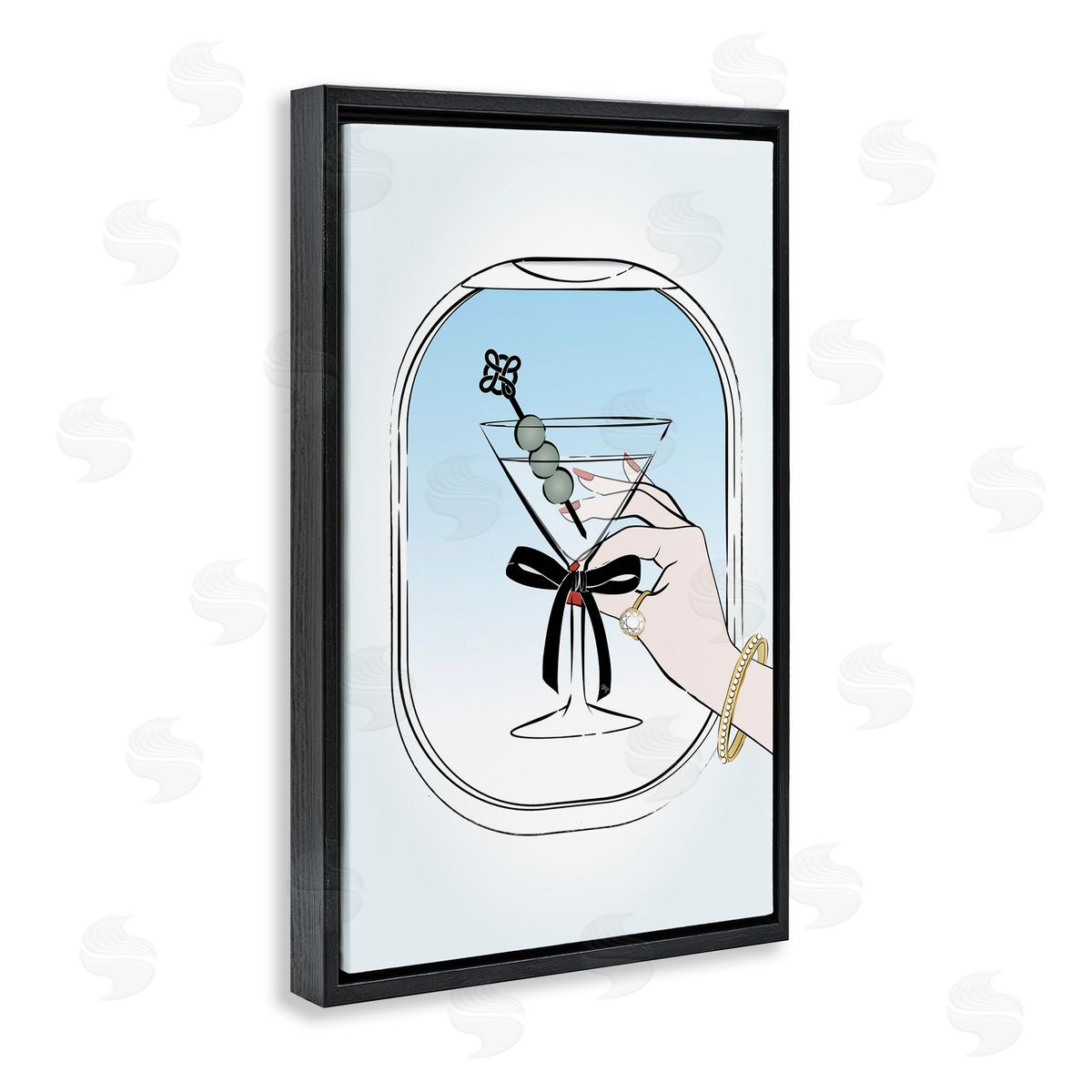 First Class Cocktail Black Floating Frame Canvas Wall Art, Home Decor by Martina Pavlova