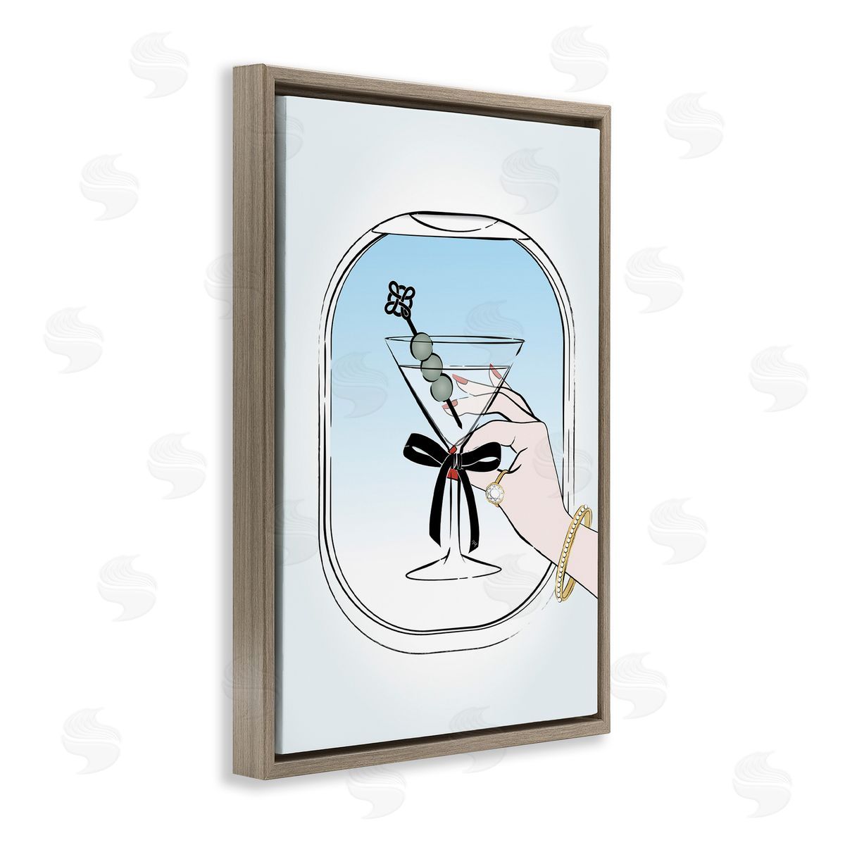 First Class Cocktail Brown Floating Frame Canvas Wall Art, Home Decor by Martina Pavlova