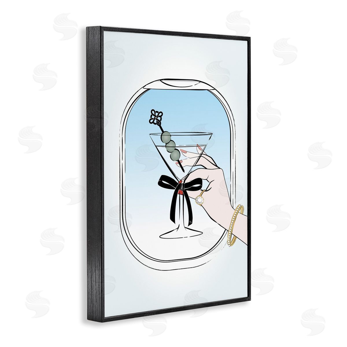 First Class Cocktail Black Frame Print Wall Art, Home Decor by Martina Pavlova